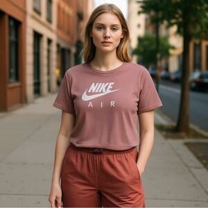 NWT Nike Plus  Air Logo Print T-Shirt Pink Mesh Overlay 2X
